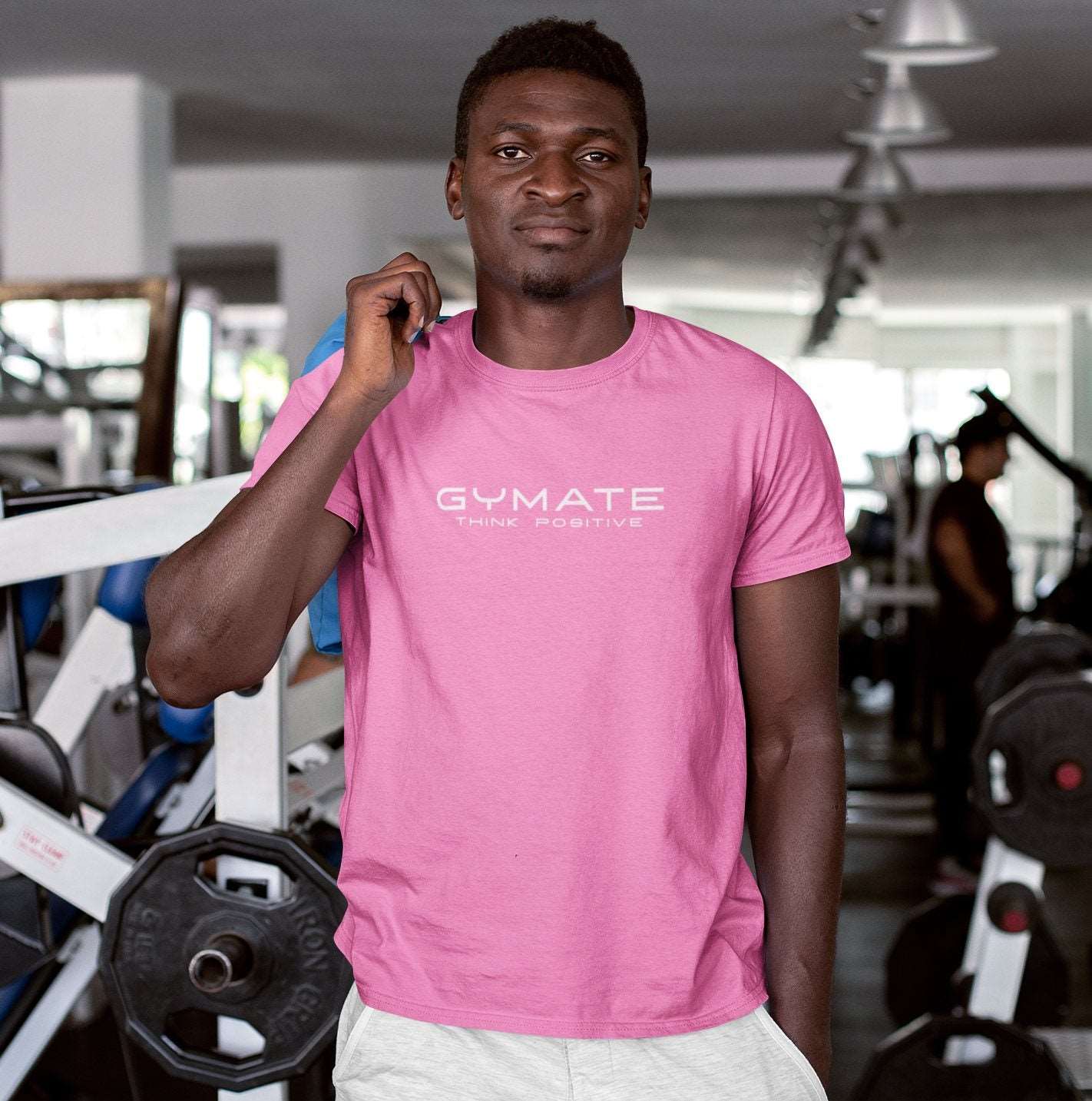 Designer mens T shirts Original Gymate Think Positive pink