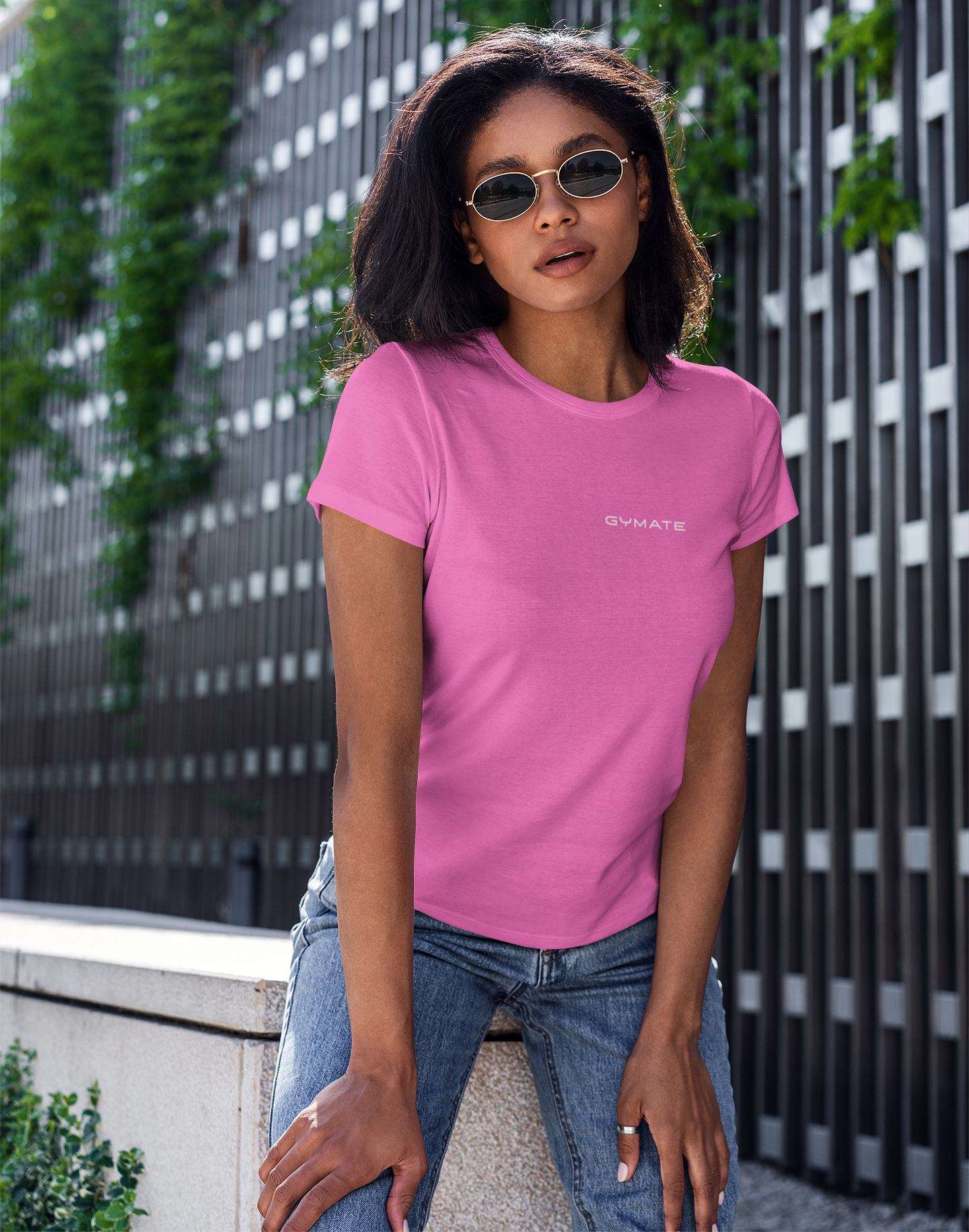 Designer T shirts for women Original Gymate chest pink