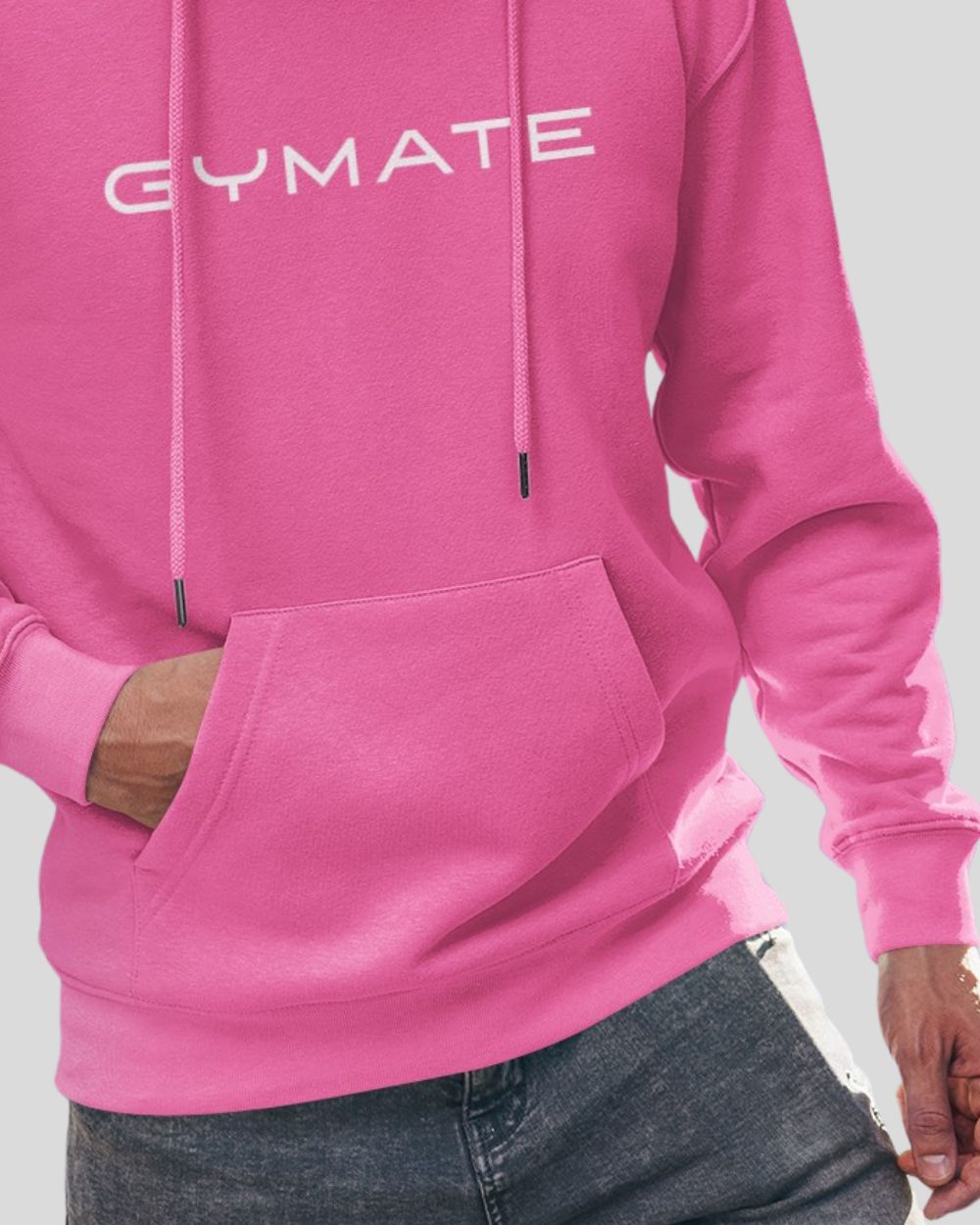 pink Mens Hoodies Designer Gymate close up hem