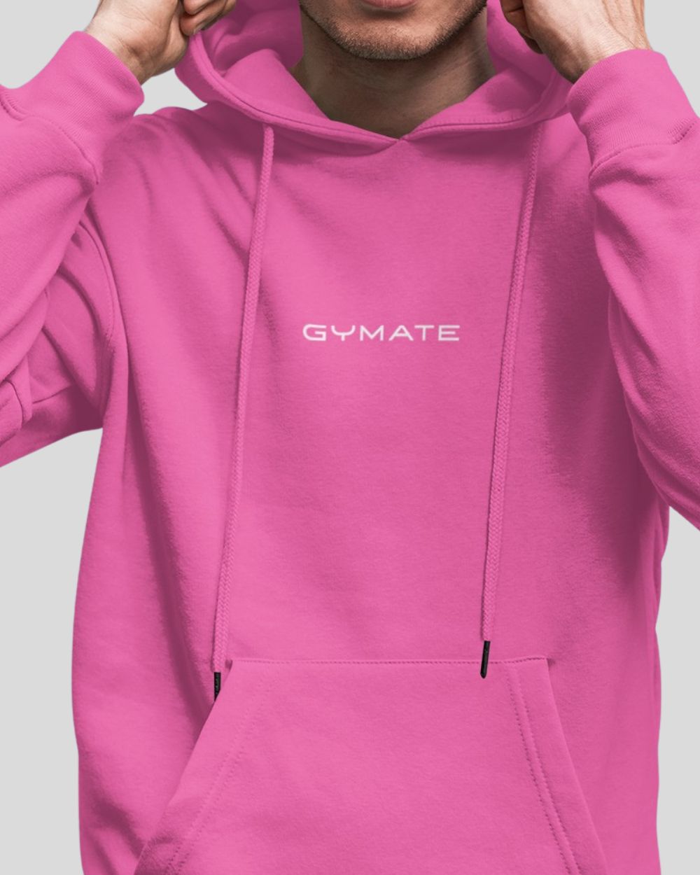 pink Mens Athleisure Hoodies Gymate Original close up front