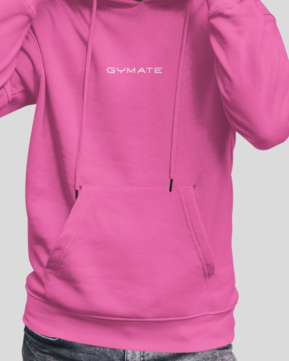 pink Mens Athleisure Hoodies Gymate Original close up hem