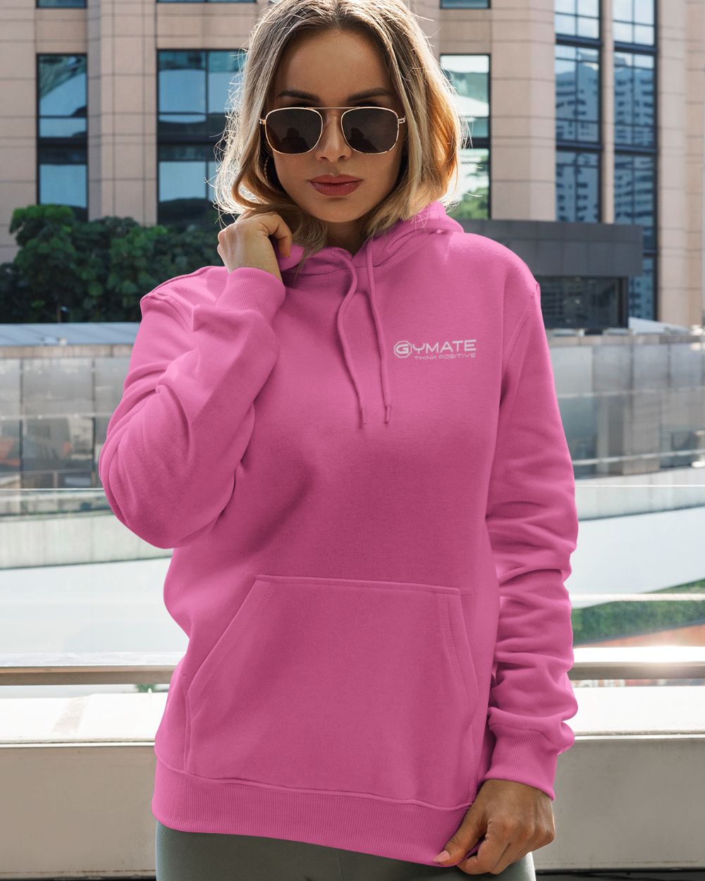 pink womens Hoodies Designer chest 'Think Positive' logo