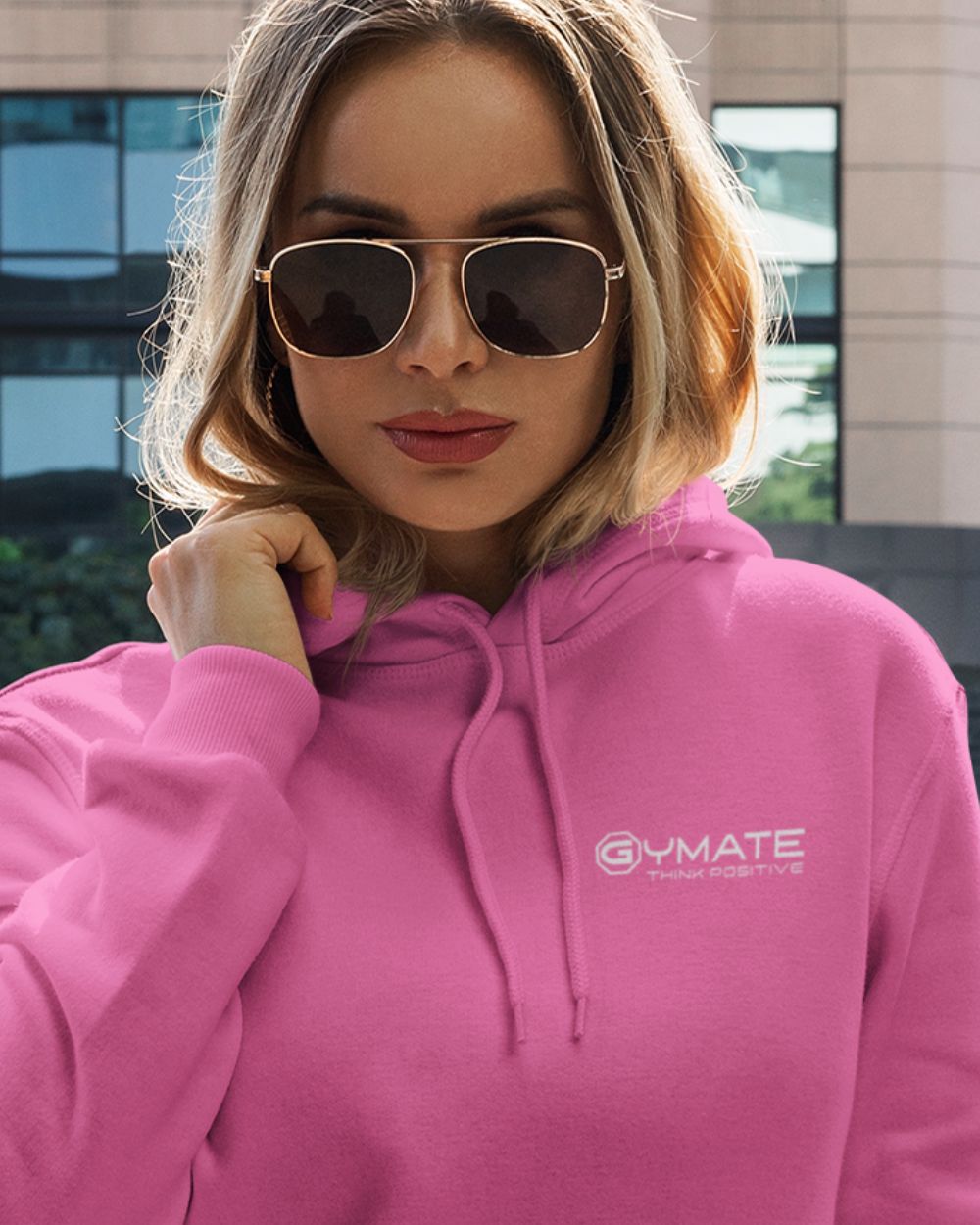 pink womens Hoodies Designer close up logo