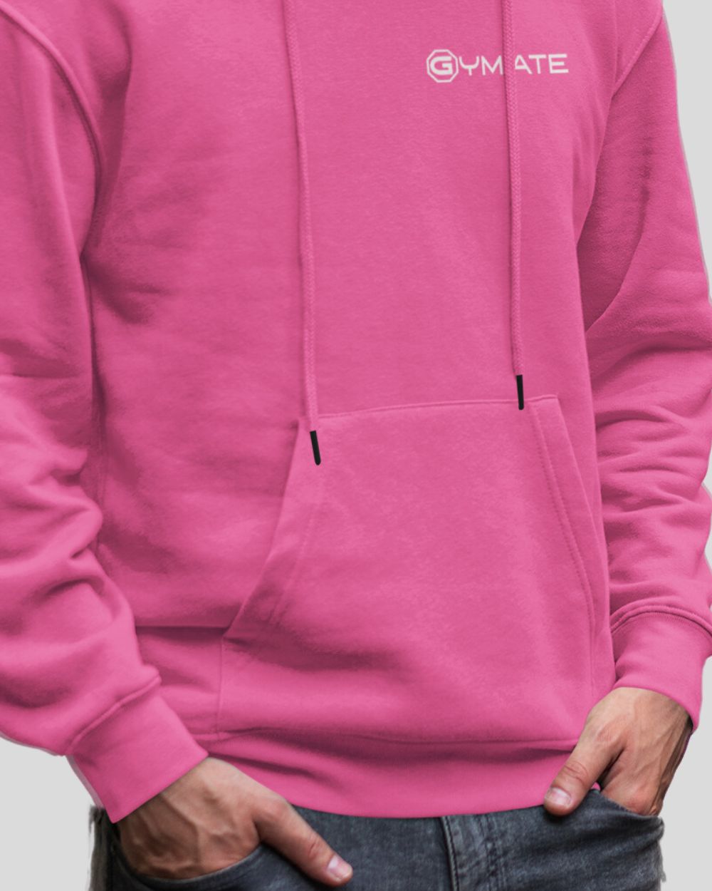 Mens Pink Hoodies Designer Gymate close up of hem and cuffs