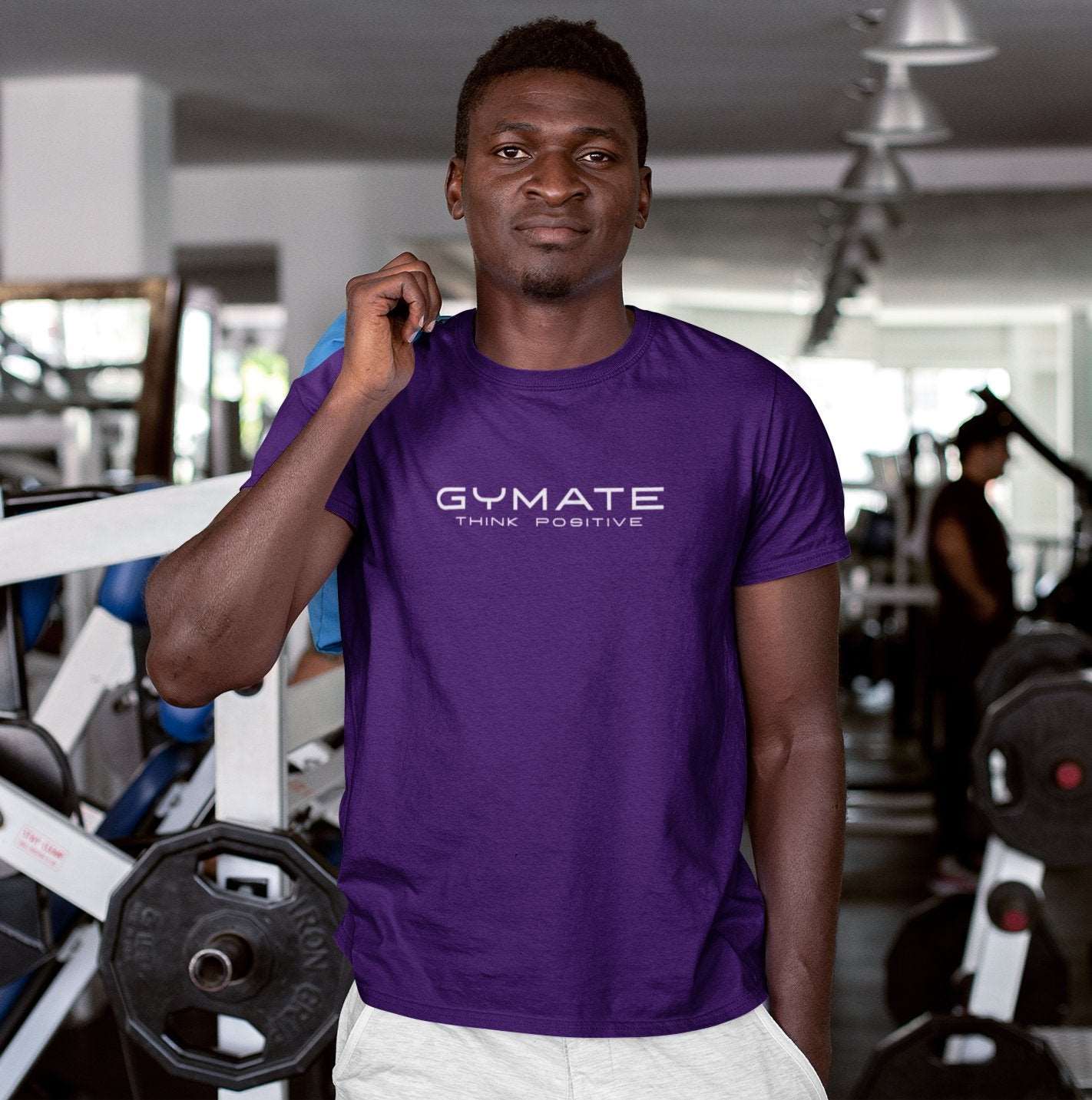 Designer mens T shirts Original Gymate Think Positive purple