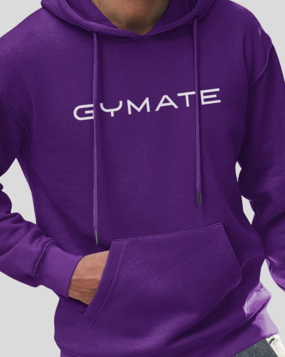 purple Mens Hoodies Designer Gymate close up logo