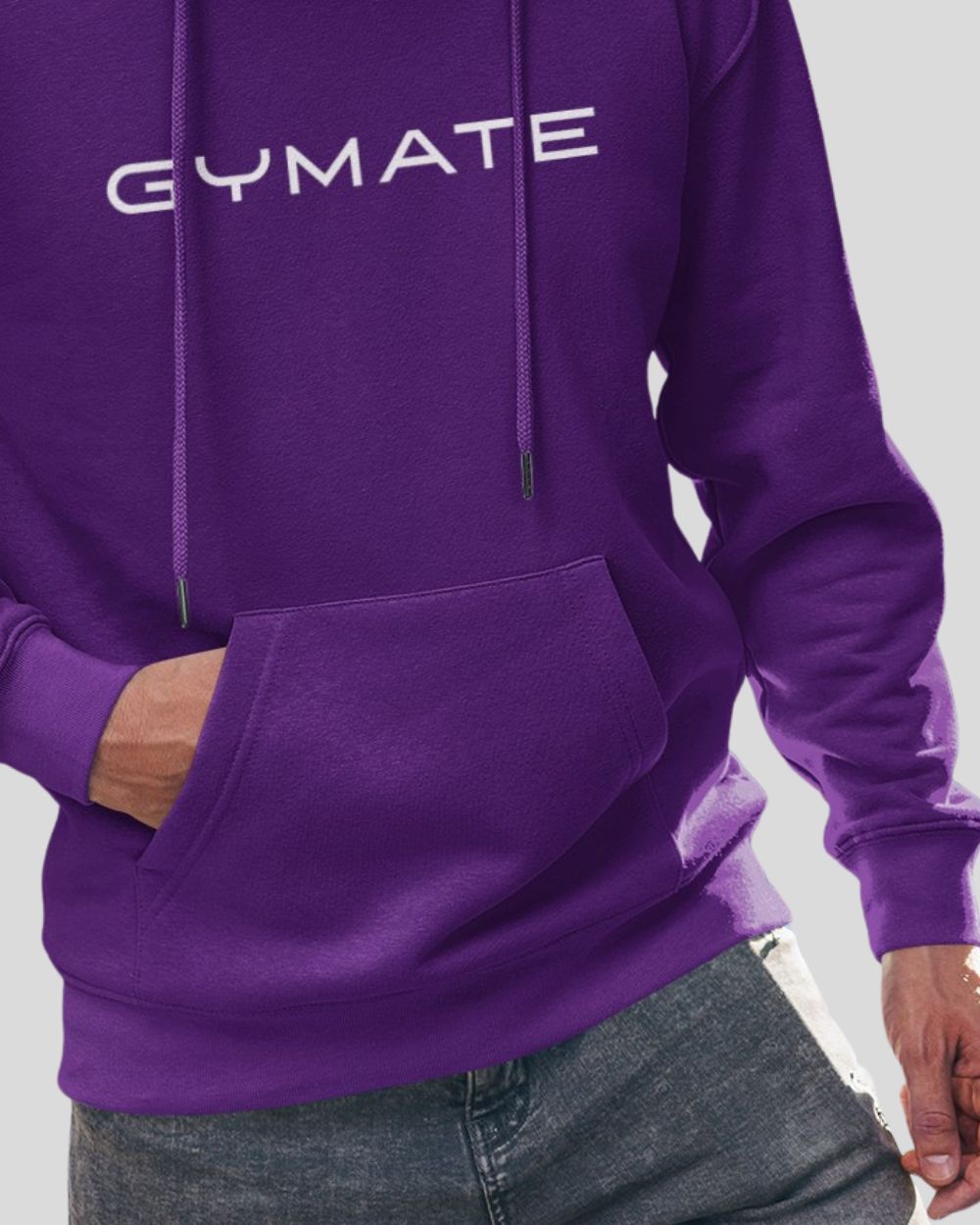 purple Mens Hoodies Designer Gymate close up hem
