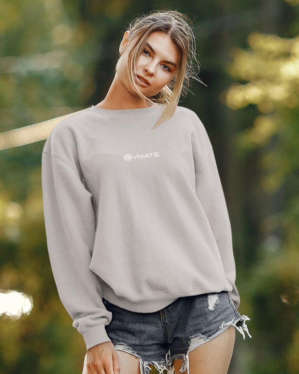 silver grey Designer Womens Sweatshirts Gymate Logo centre