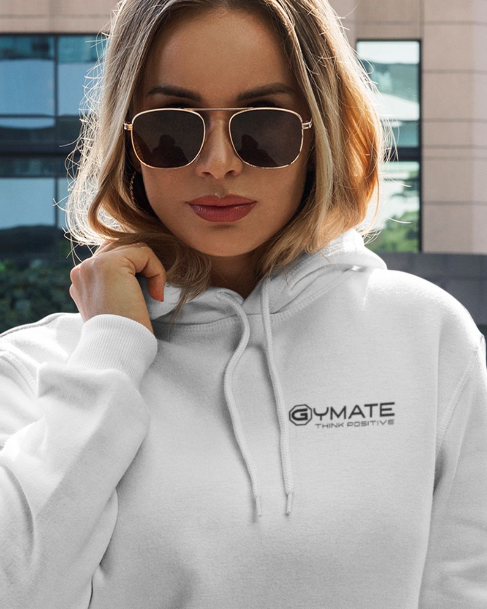 White Womens Hoodies Designer close up logo