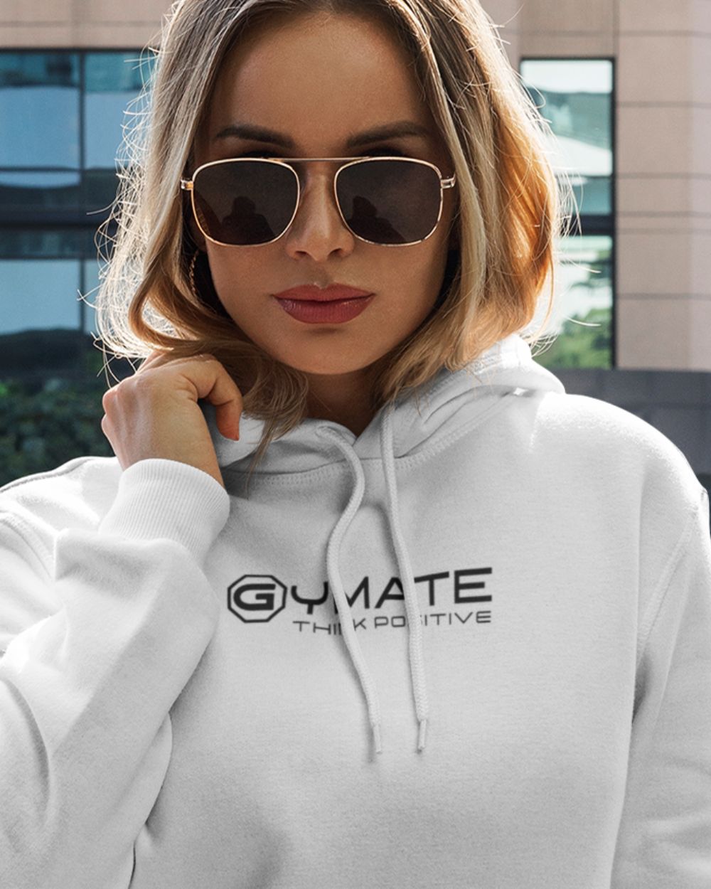 white Womens Hoodies Designer close up logo
