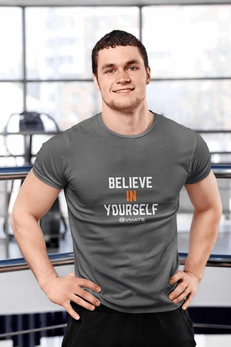 slogan T Shirts to inspire Men | Believe in Yourself dark grey 3
