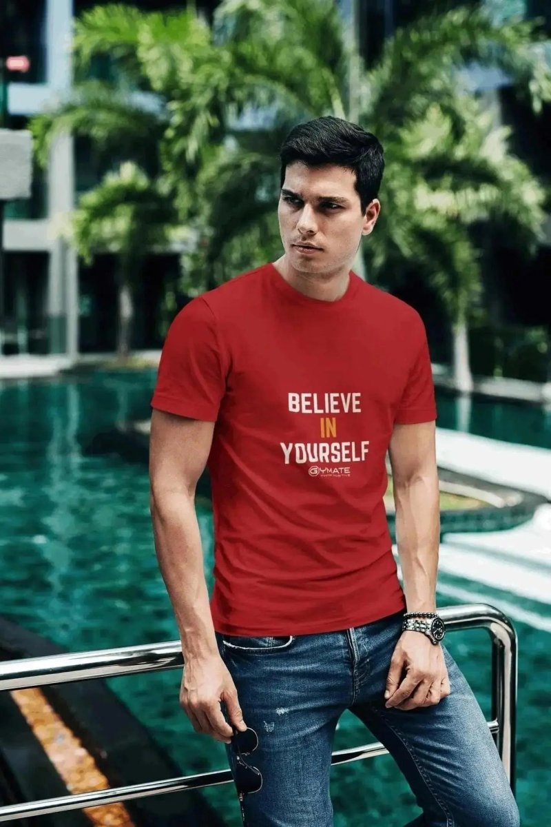 slogan T Shirts to inspire Men | Believe in Yourself red