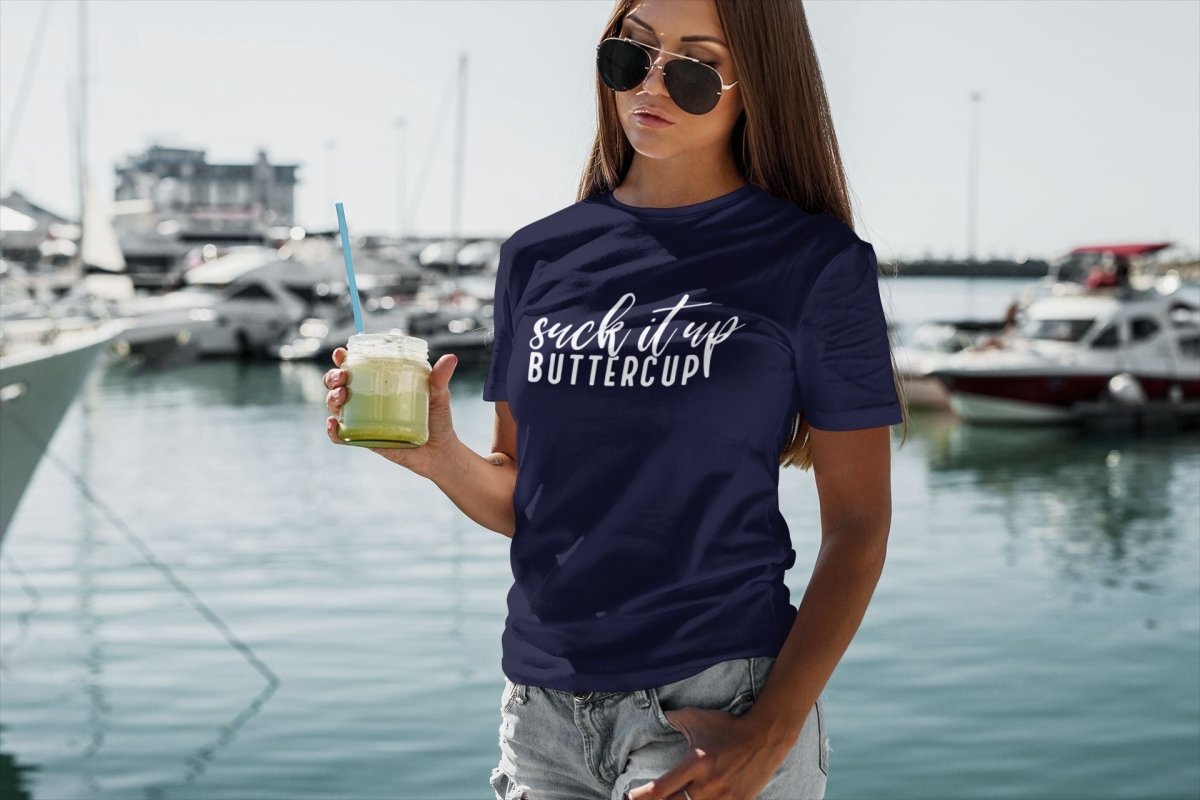 Designer T-shirt for women Activewear/Athleisure Suck It Up Buttercup navy