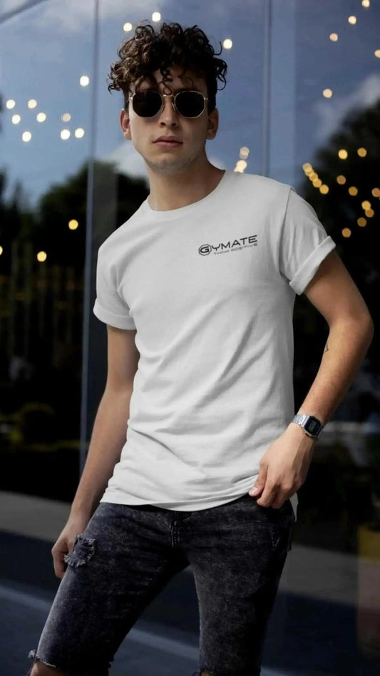 Designer mens t shirts Gymate Branded active and leisure wear white