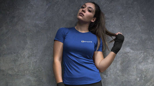 woman wearing sports t shirt from gym clothes uk brand