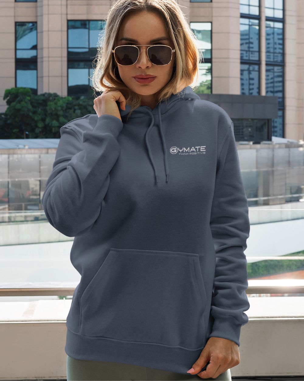 airforce blue womens Hoodies Designer chest 'Think Positive' logo