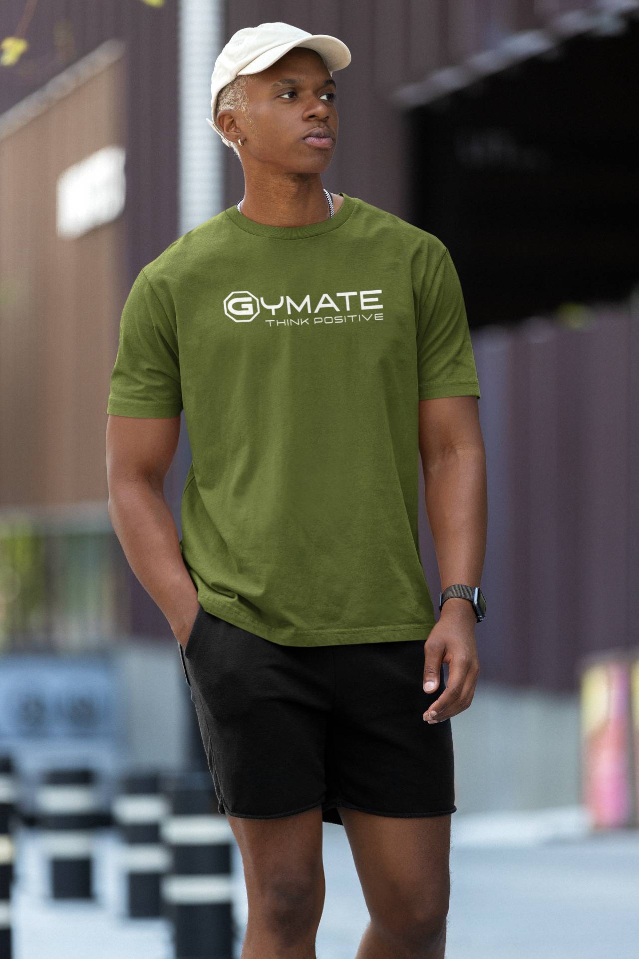 Designer t shirts for men ctr 'Think Positive' colours fashionable tee army green
