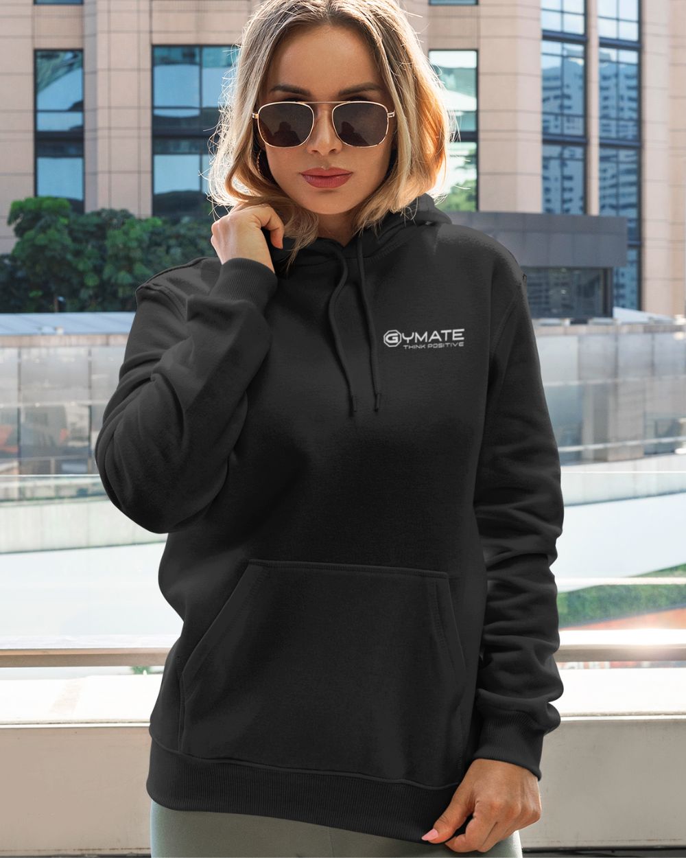 black womens Hoodies Designer chest 'Think Positive' logo