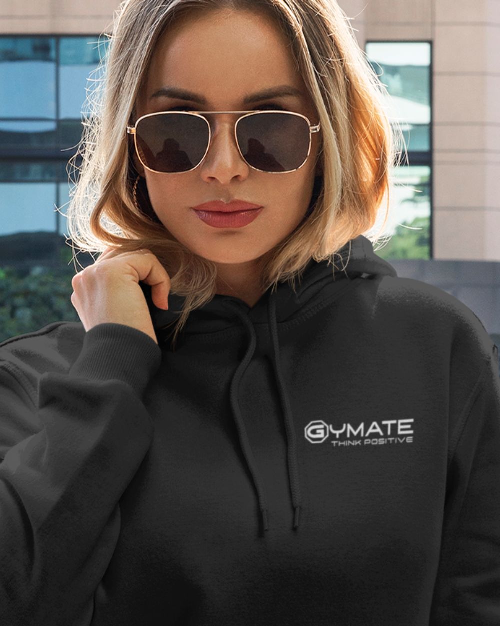 black womens Hoodies Designer close up logo