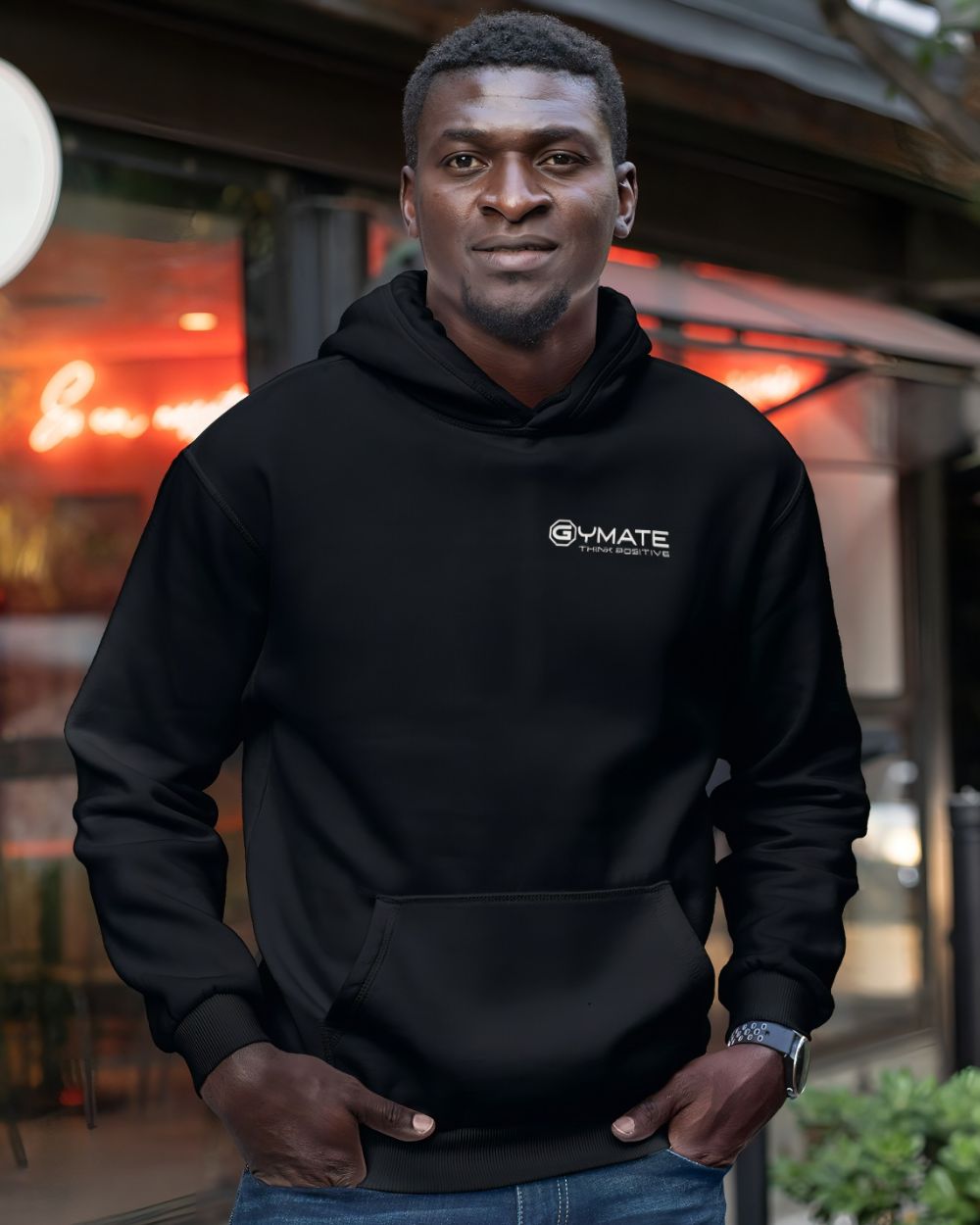 Black Stylish mens hoodies chest 'Think Positive'
