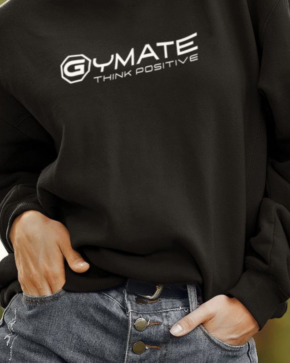 black  Designer Womens Sweatshirts close up Gymate logo