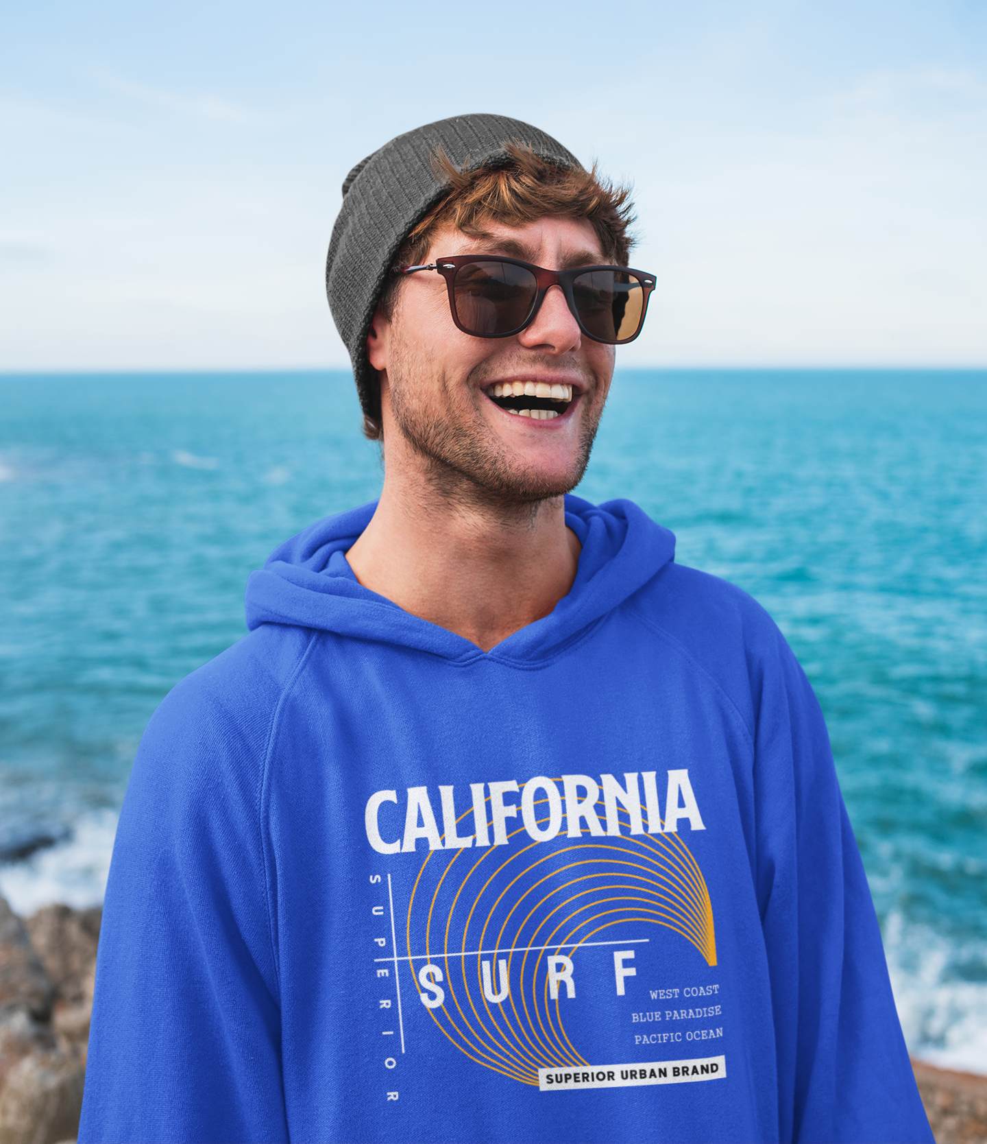 Light Blue coloured Graphic Gym Hoodies  with a California Surf Design