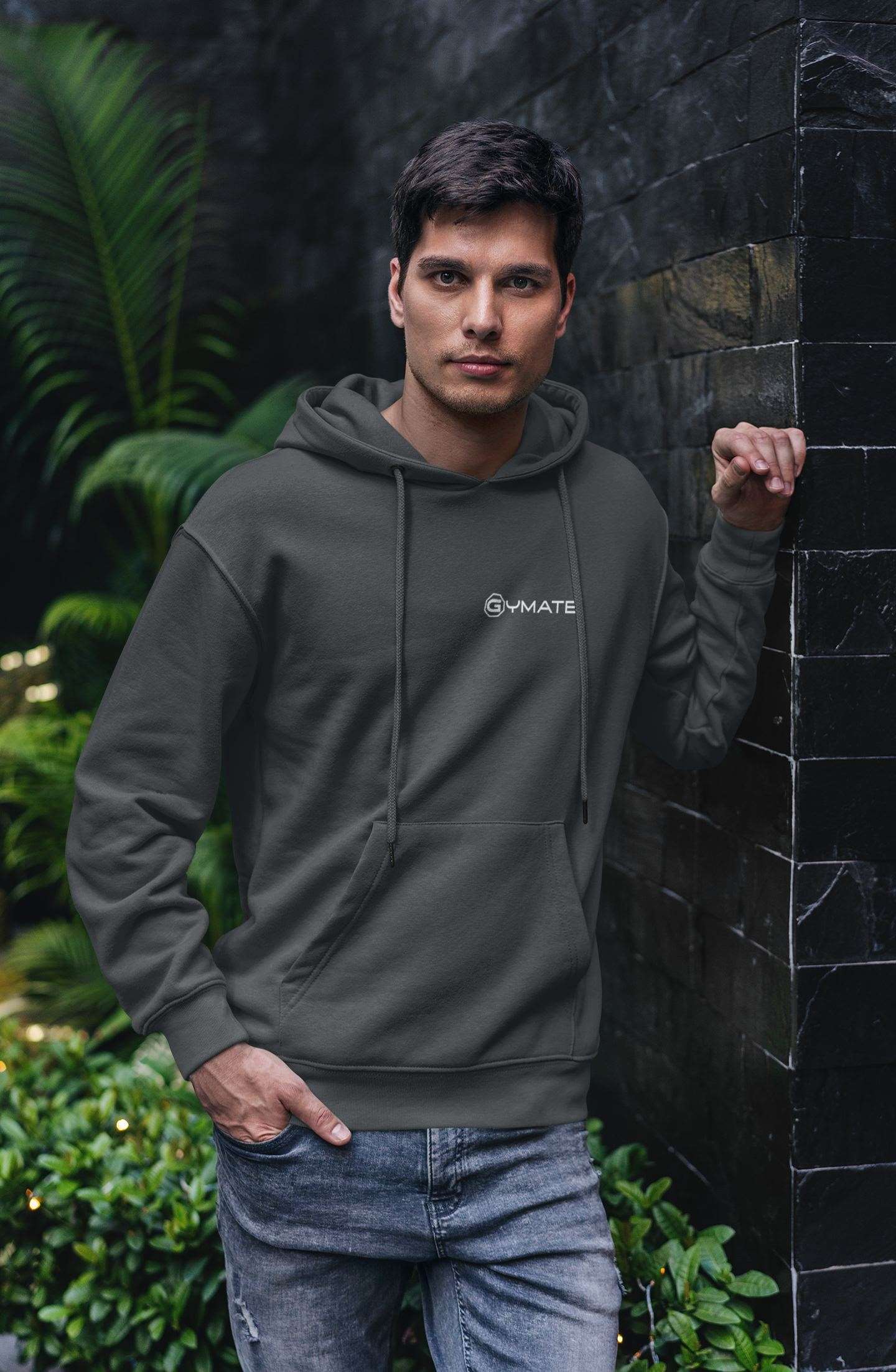 Mens Hoodies Designer Gymate logo [chest] | Athleisure or Activewear dark grey