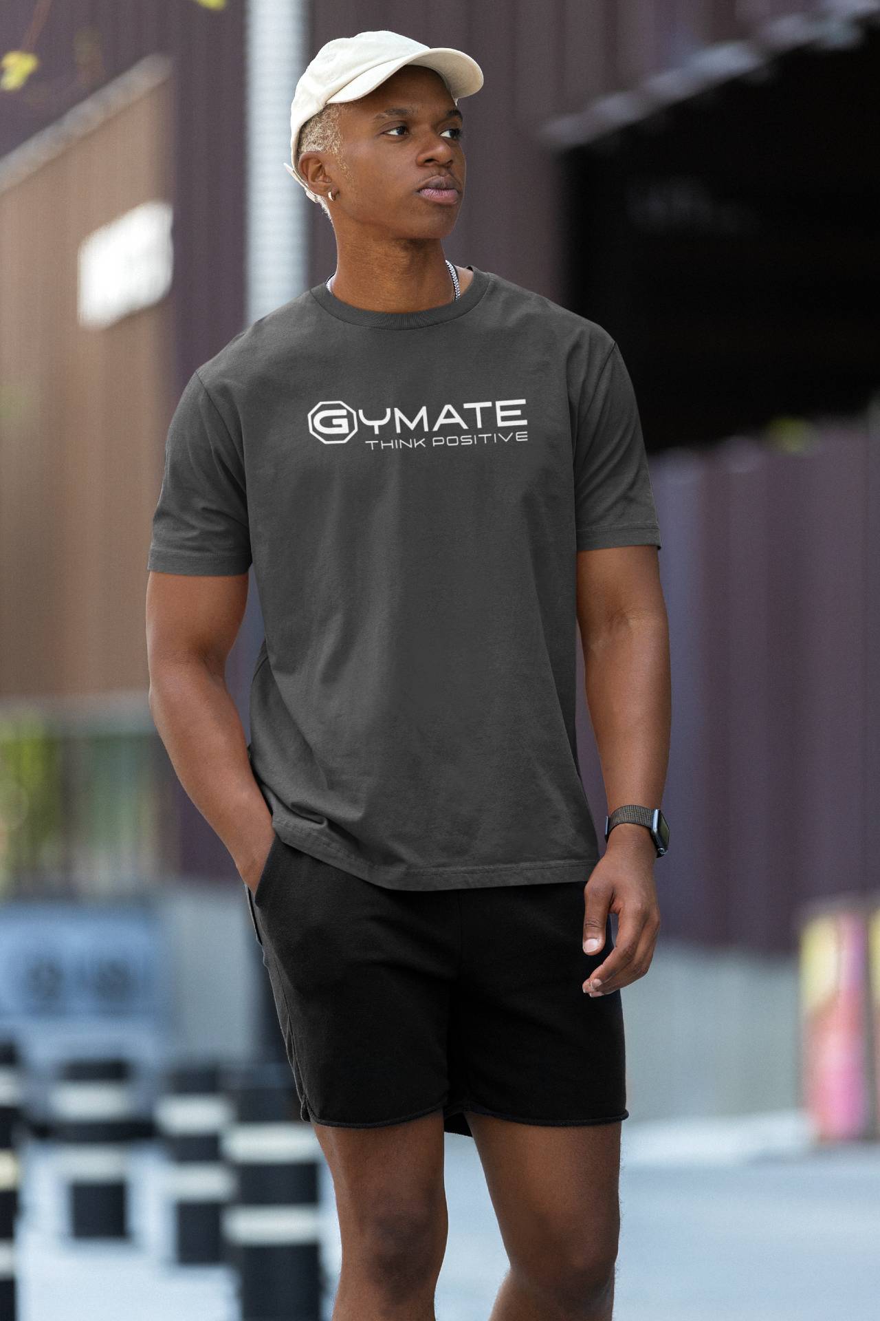 Designer t shirts for men ctr 'Think Positive' colours fashionable tee dark grey
