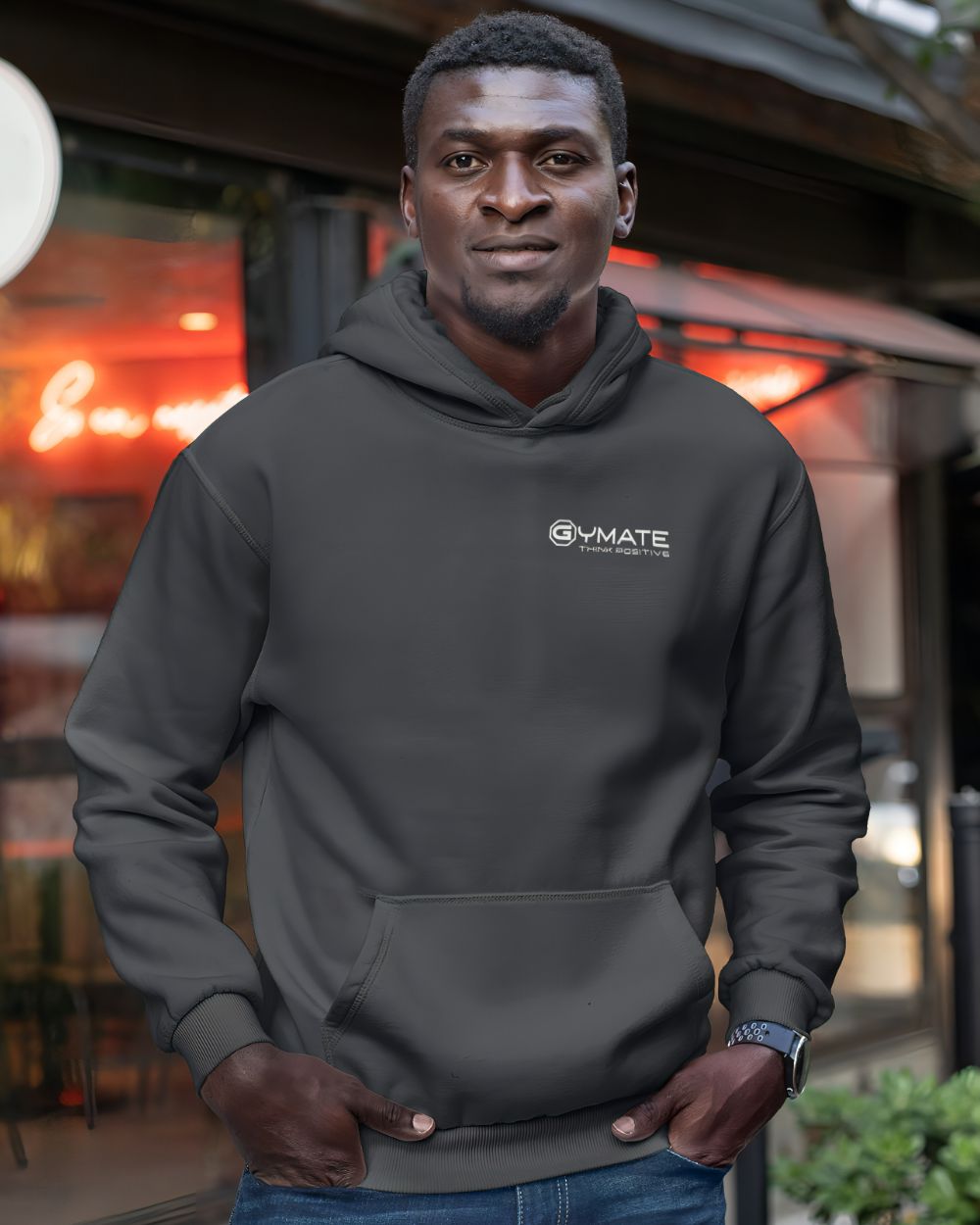 dark grey Stylish mens hoodies chest 'Think Positive'