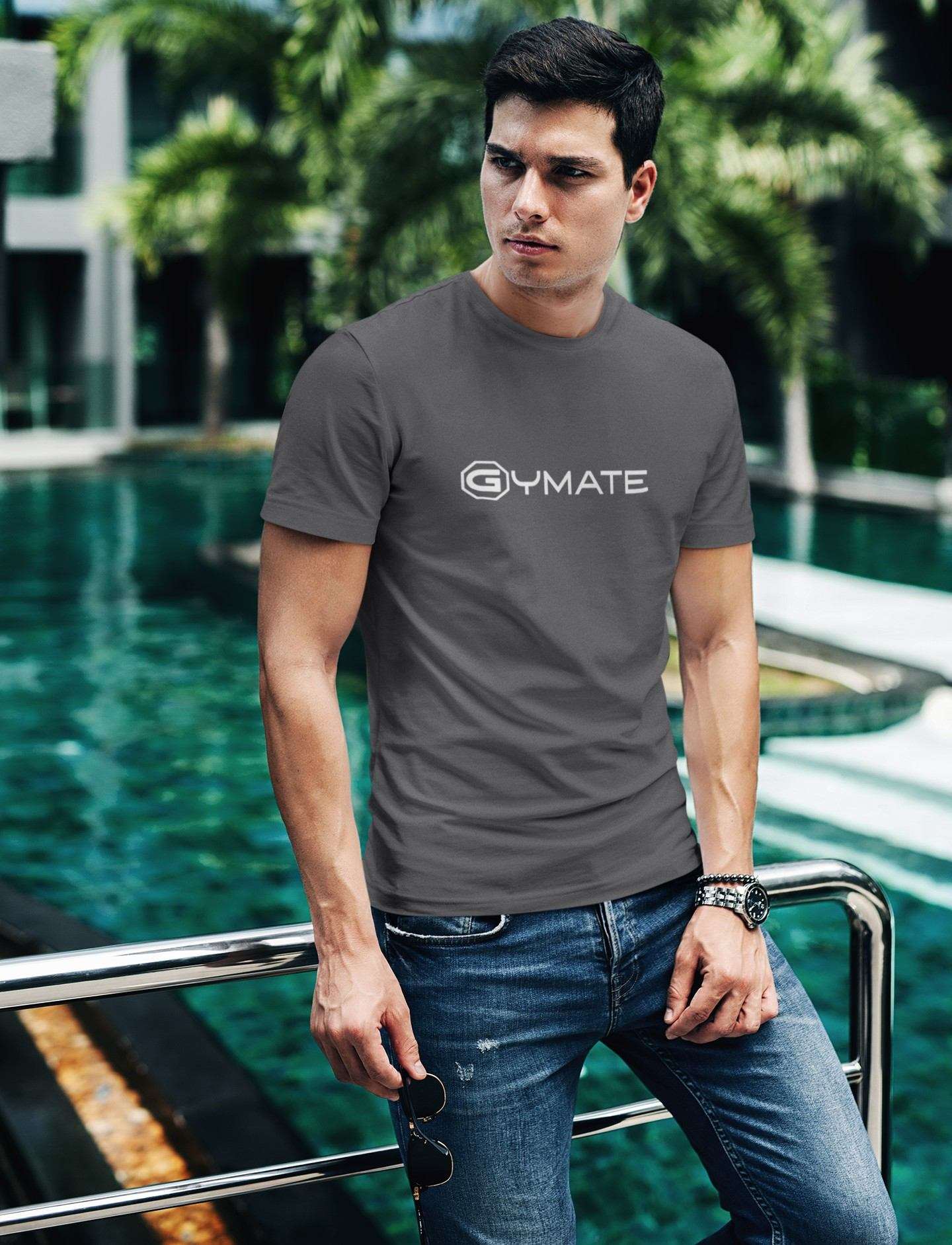 Designer mens T shirts Gymate dark grey
