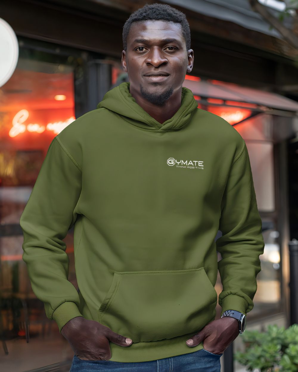 Green Stylish mens hoodies chest 'Think Positive'