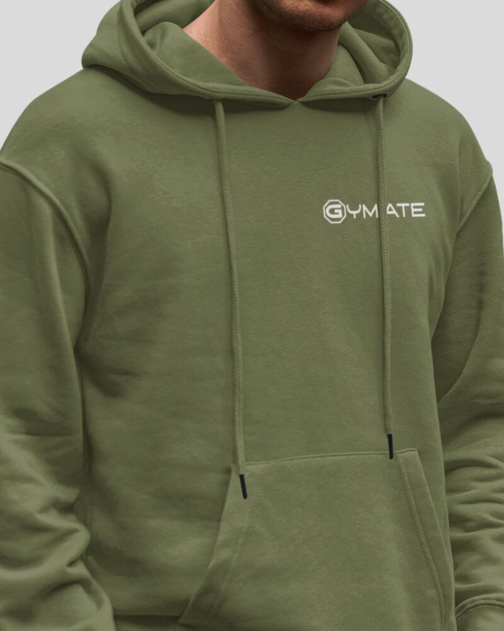 green Mens Hoodies Designer Gymate close up logo