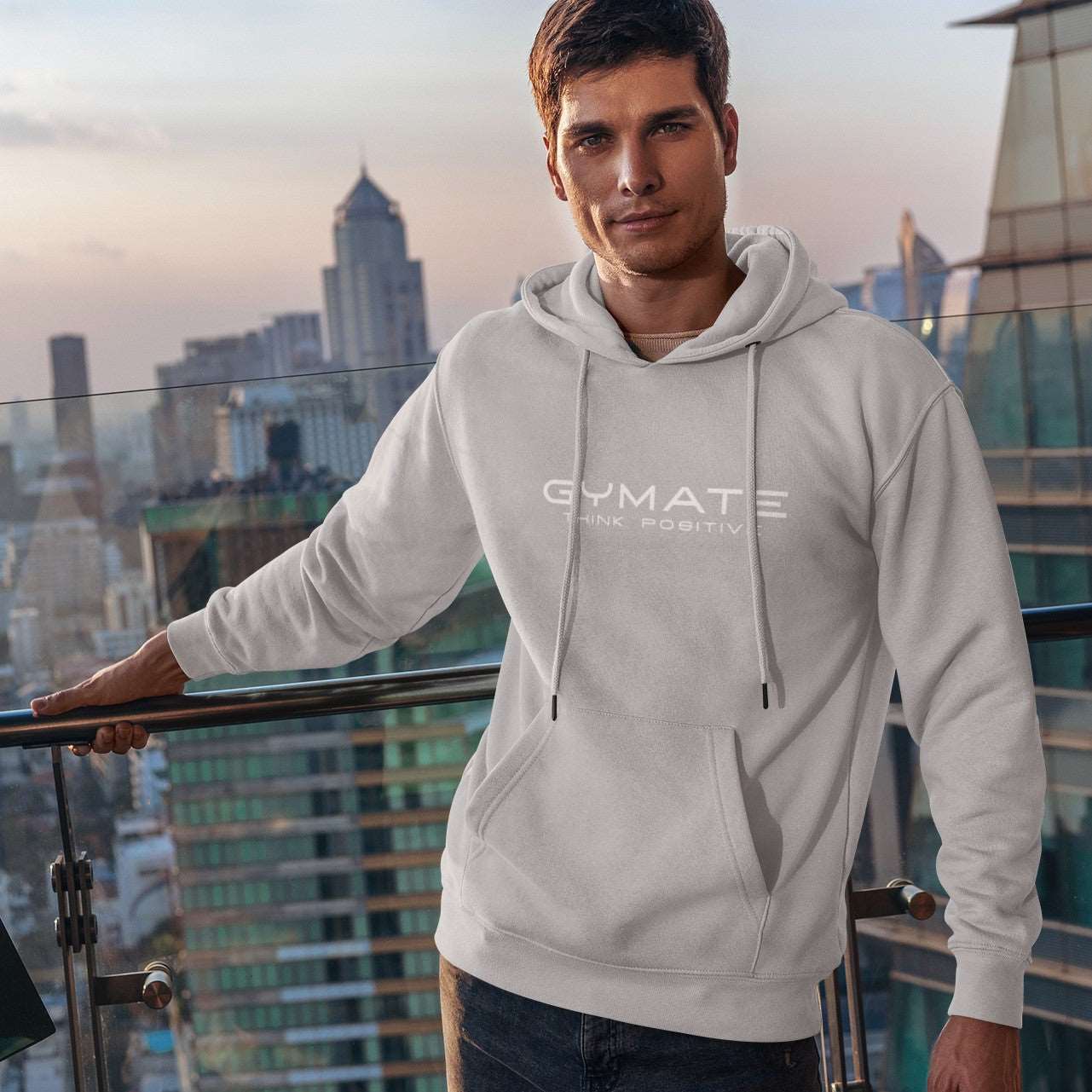 Mens Hoodies Designer Gymate Original Think Positive [ctr/lge] grey