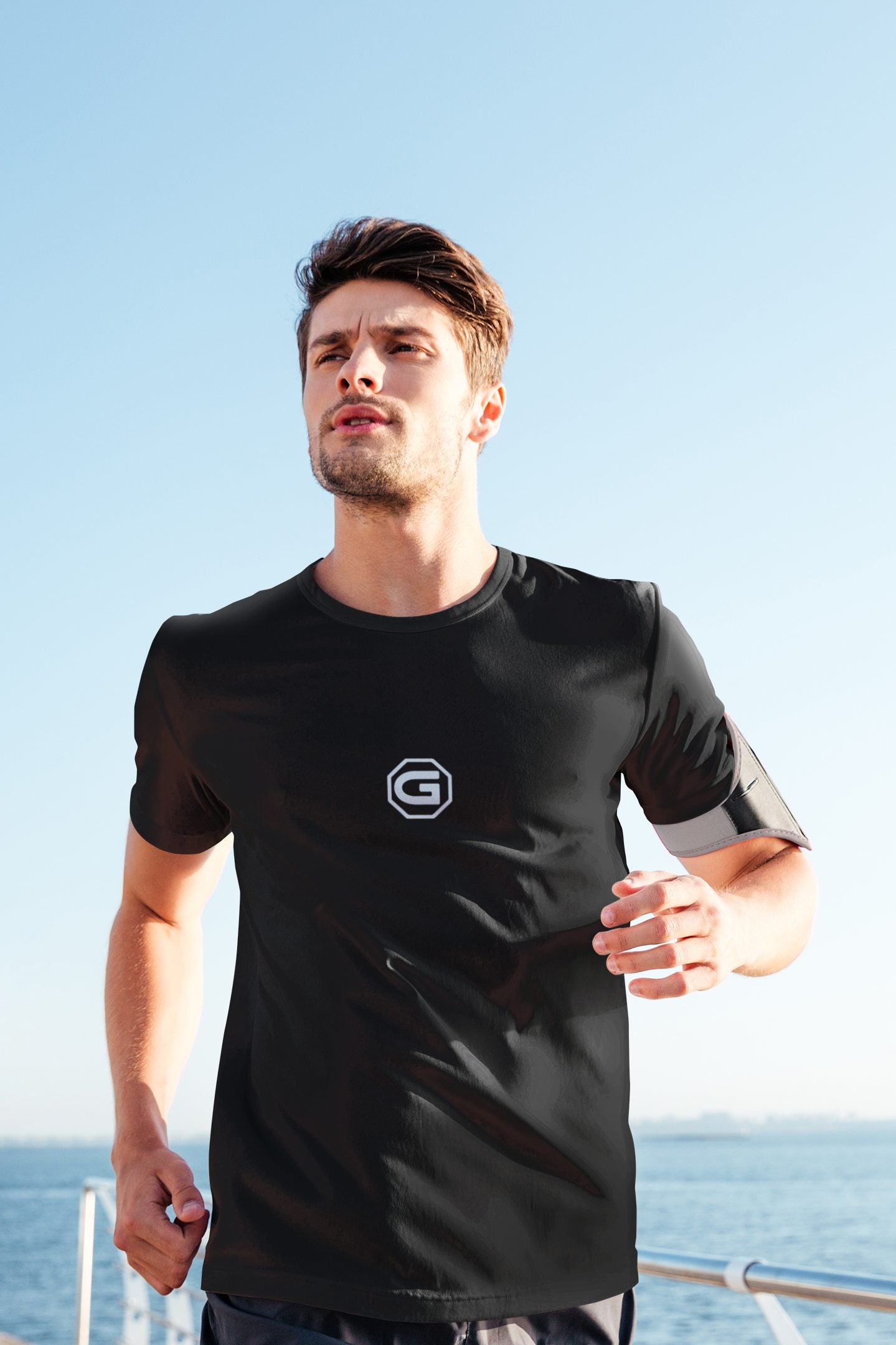 Designer mens T shirt Active / Leisure Wear | Gymate Large G logo black