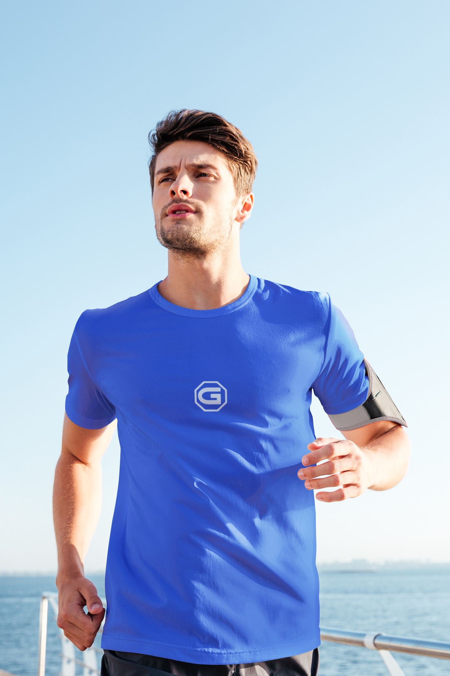 Designer mens t shirt Active / Leisure Wear | Gymate Large G logo blue