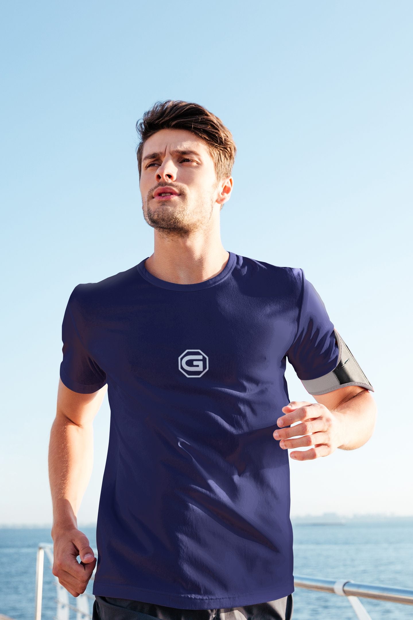 Designer mens t shirt Active / Leisure Wear | Gymate Large G logo navy