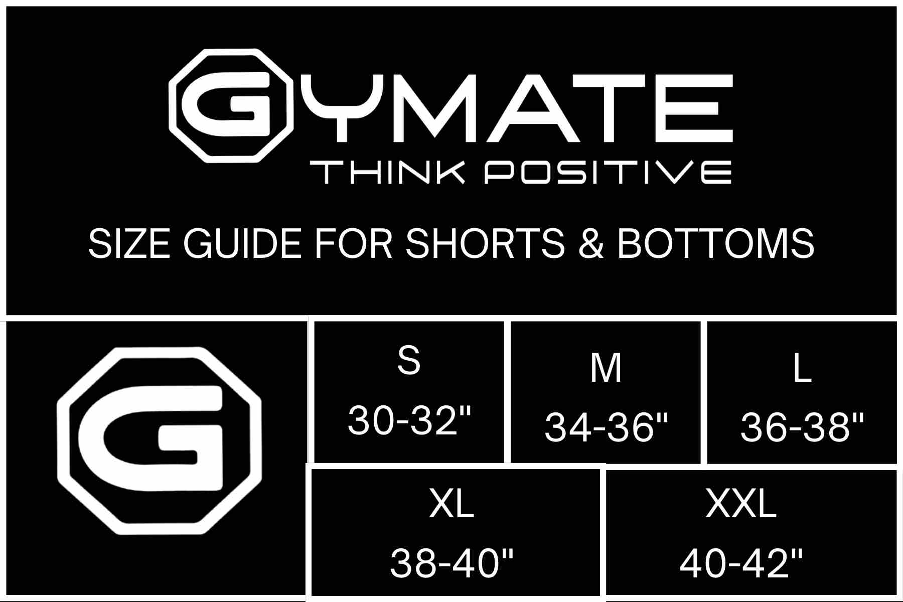Activewear Mens Gym Shorts Size chart