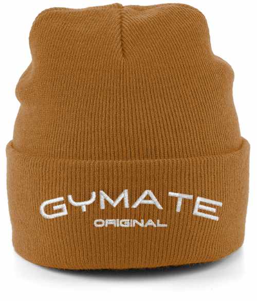 Beanie Hat Unisex Embroidered 'Gymate Original' caramel
