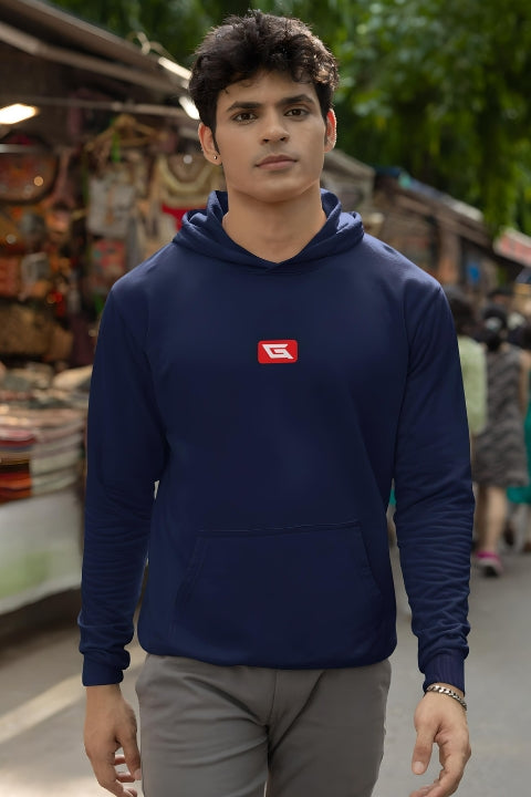 Designer Hoodies for Men Gymate Red logo Navy [Ctr]