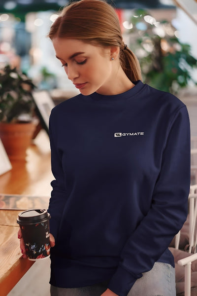 Womens Sports Sweatshirt Athletic Essentials Navy Chest white logo