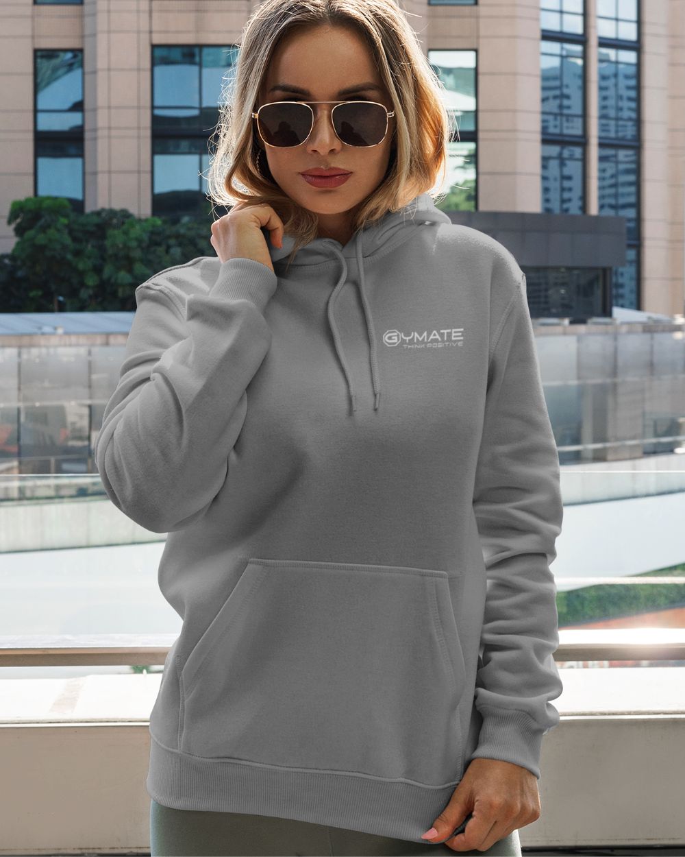 light grey womens Hoodies Designer chest 'Think Positive' logo