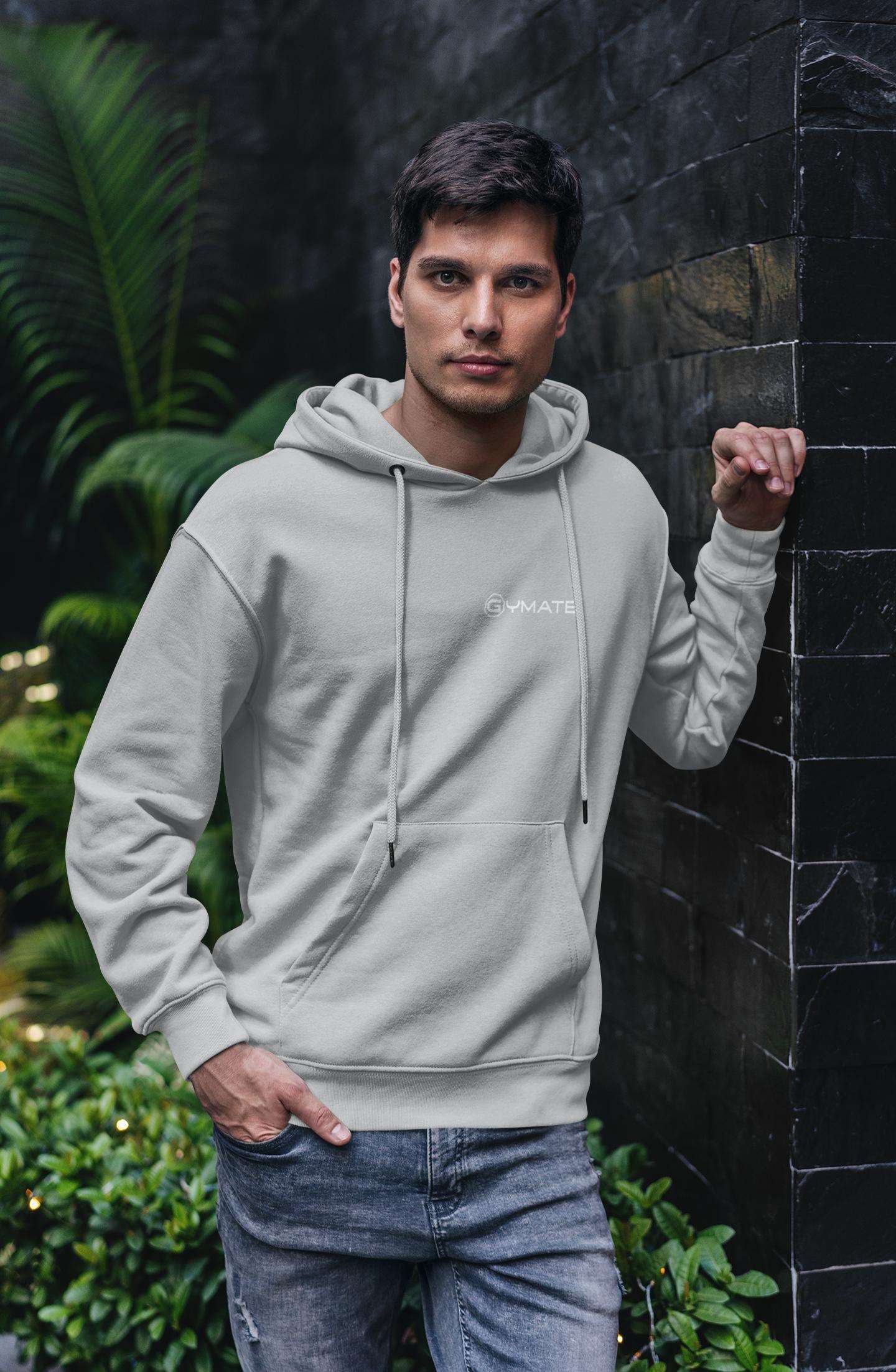 Mens Hoodies Designer Gymate logo [chest] | Athleisure or Activewear grey