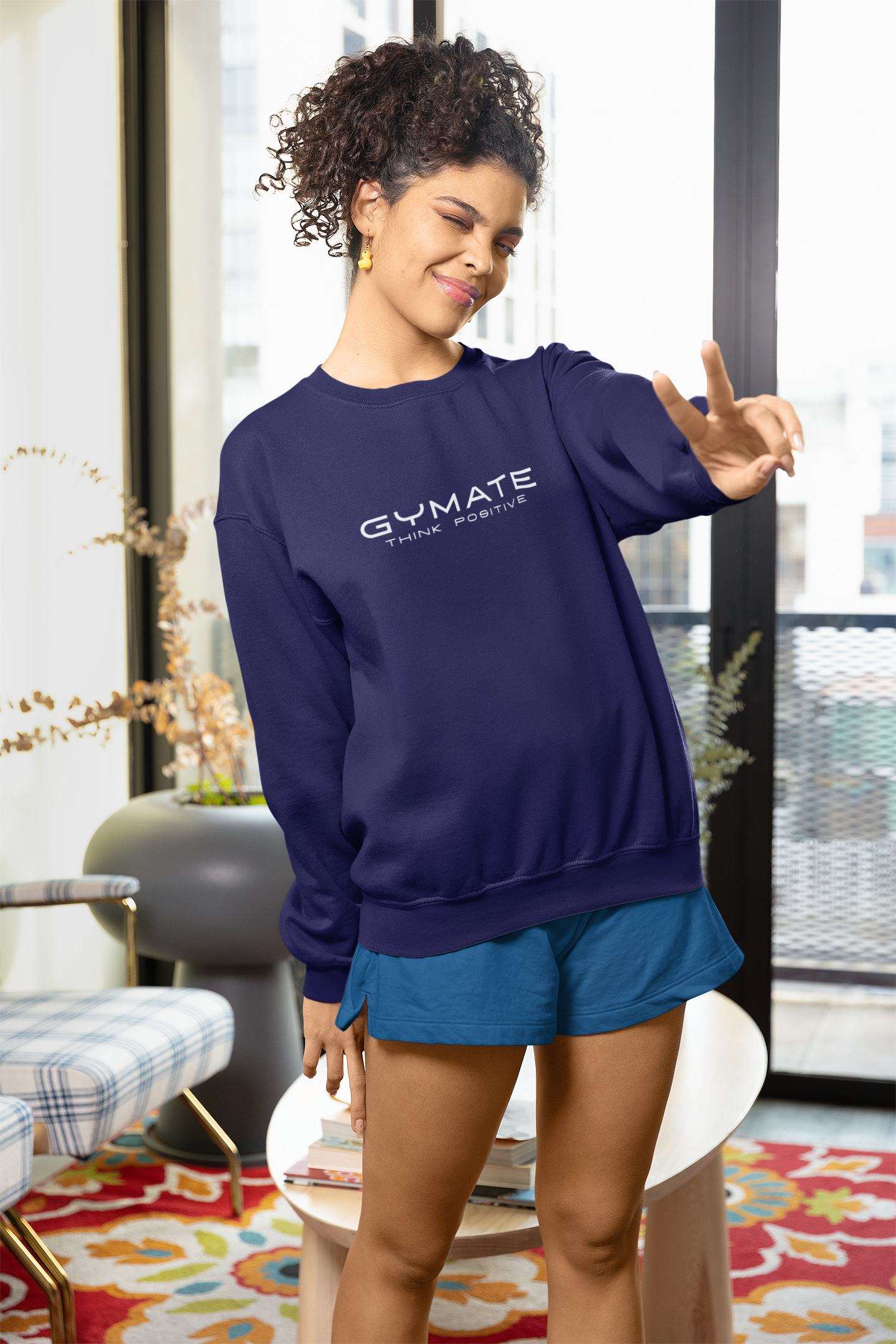 Ladies Sweatshirts Original Gymate Think Positive navy