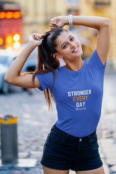Womens Slogan T shirts 'Stronger Everyday' blue 