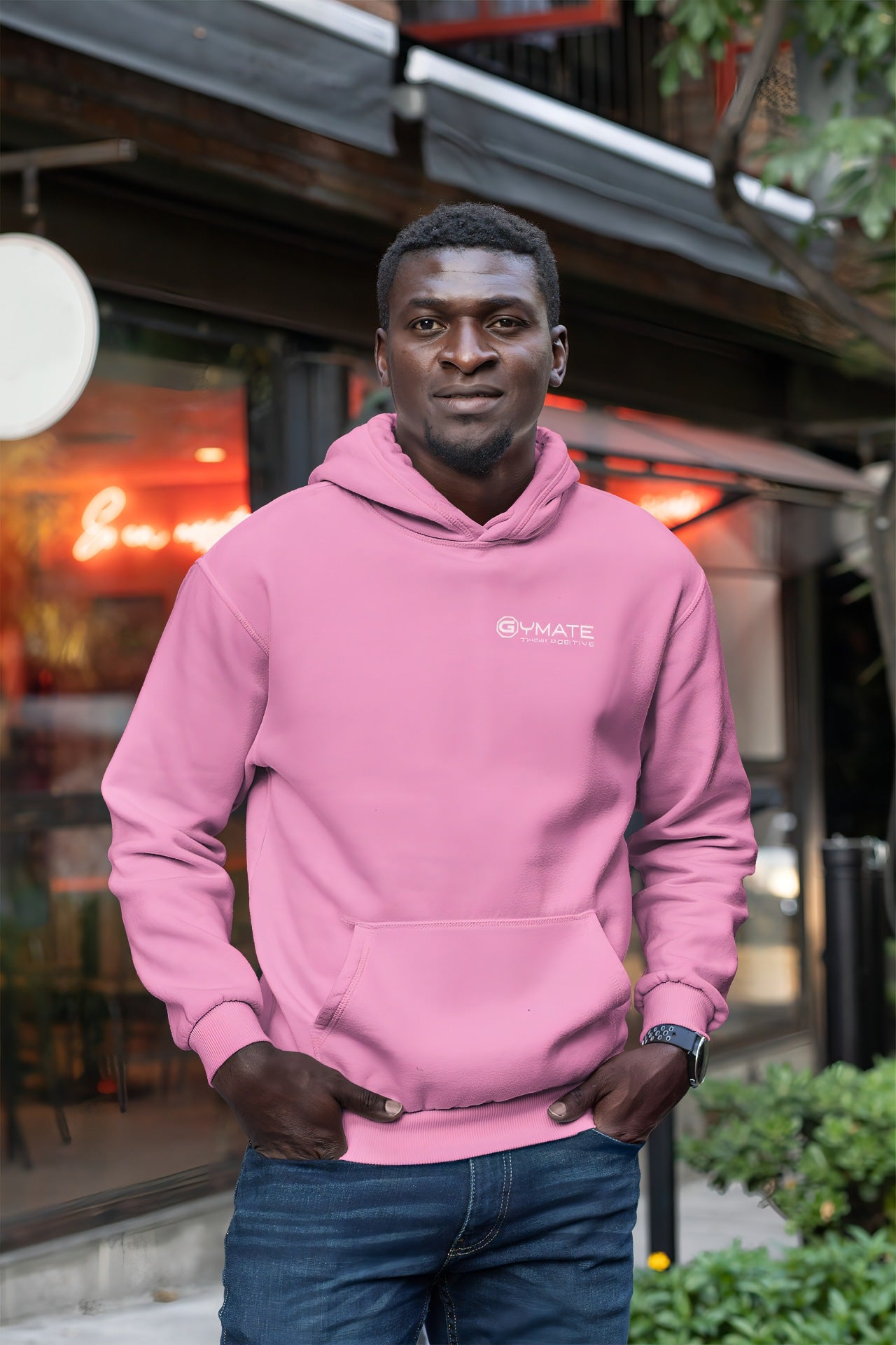 Stylish Mens Hoodies chest 'Think Positive' [colours] pink
