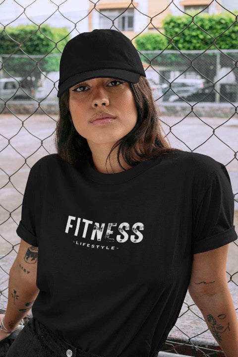 Womens Slogan T Shirts 'Fitness Lifestyle' black