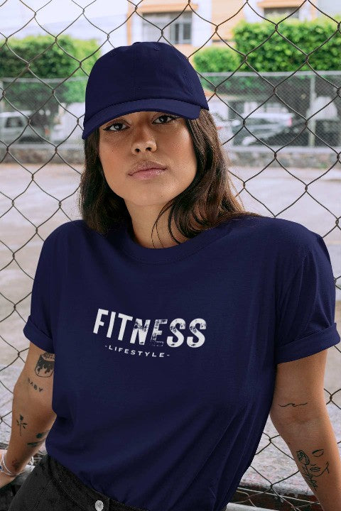 Womens Slogan T Shirts 'Fitness Lifestyle' navy