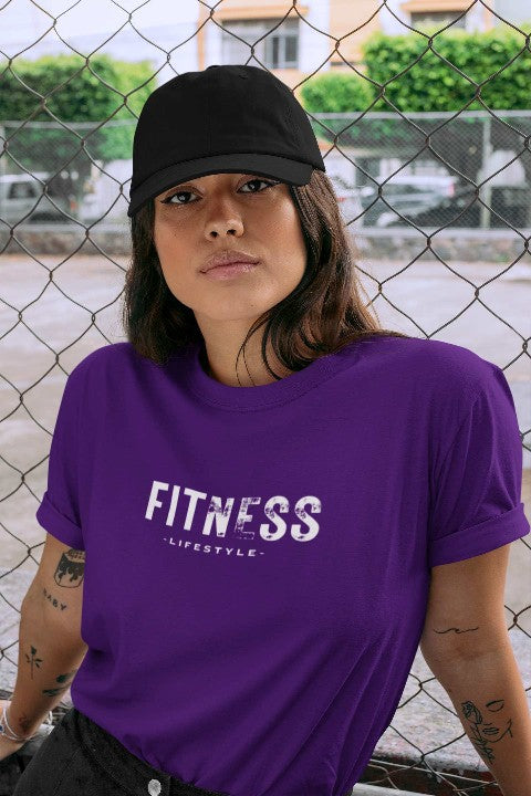 Womens Slogan T Shirts 'Fitness Lifestyle' purple