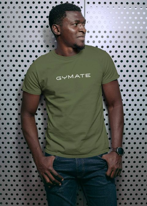 Mens designer T shirts Original Gymate branded black army green