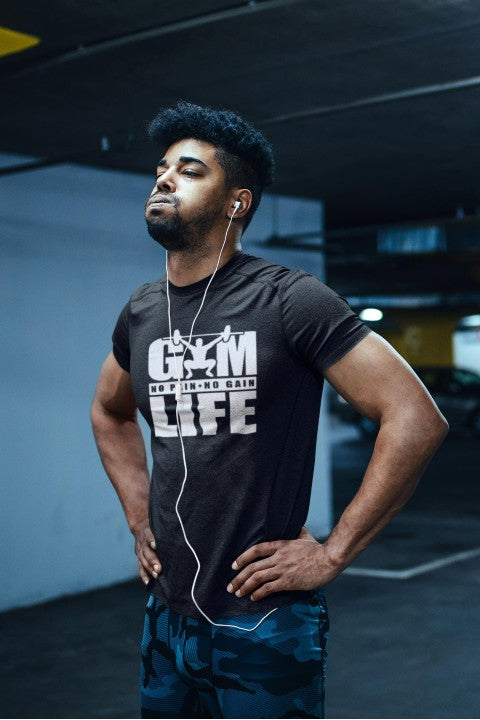 Gym T Shirts Slogan 'Gym Life' black